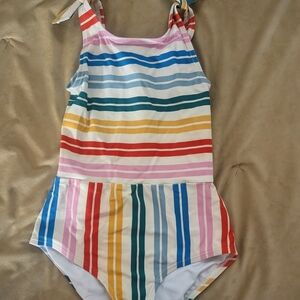 Hanna Andersson Multicolor Rainbow Striped Kids Swim One Piece Sz 8
